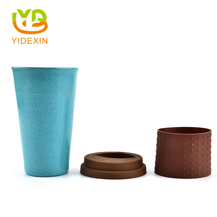 Wheat Fiber Cups with Silicone Sleeve and Lid
