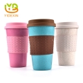 Personalized Travel Reusable Wheat Straw Mugs With Silicone Sleeve and Lid