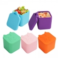 Leakproof square Bear Pattern Dip Cup Salad Dressing Container, Kitchen Snack Container with Silicone Lid